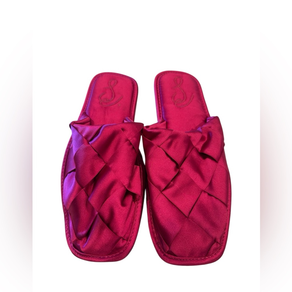 Sam Edelman Red Satin Woven Slides ❤️ Designer Slip-On Sandals Braided Slippers